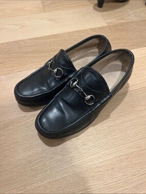 Gucci Black Leather Horsebit Slip-On Loafers